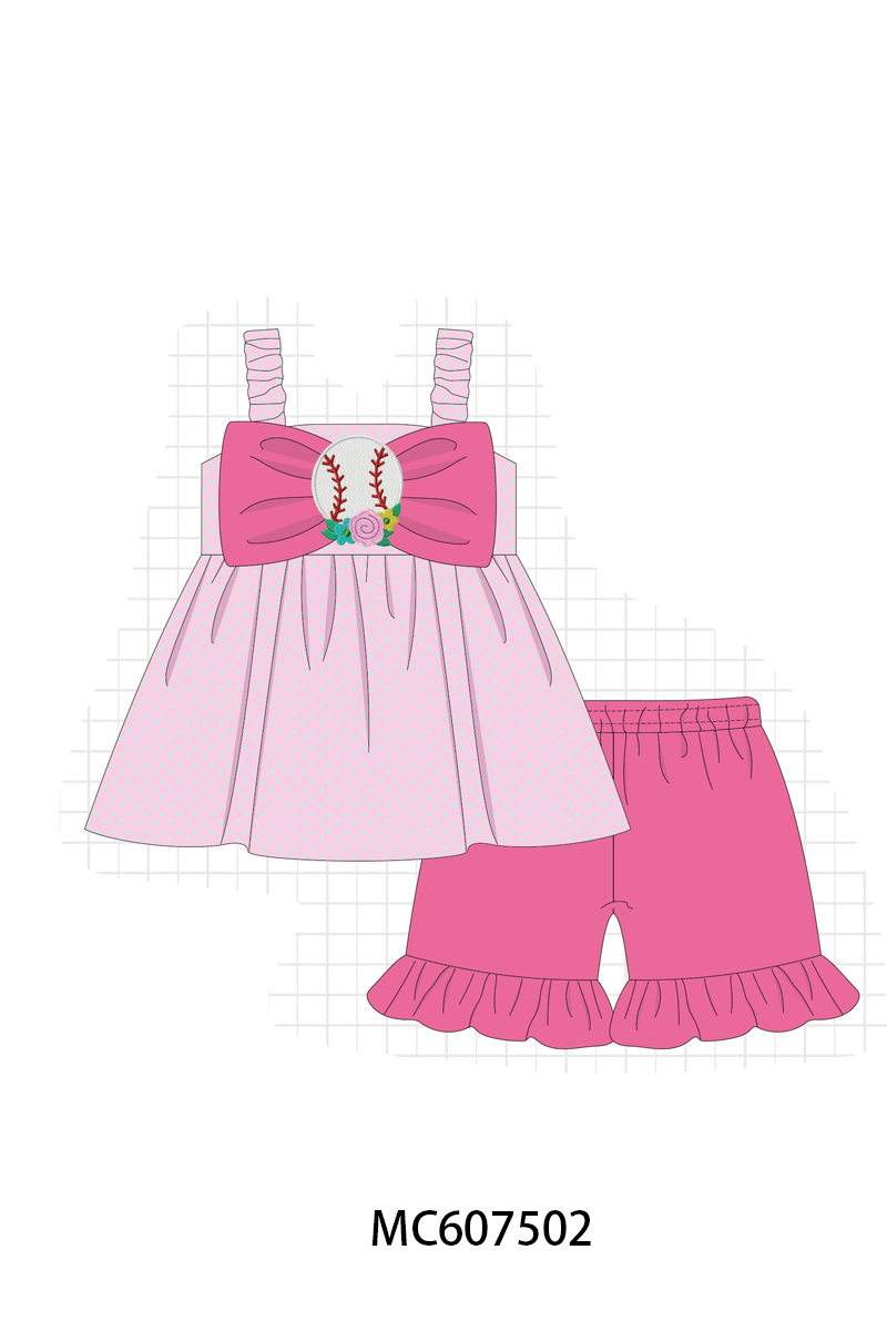 PO99 Pink baseball bow applique collection