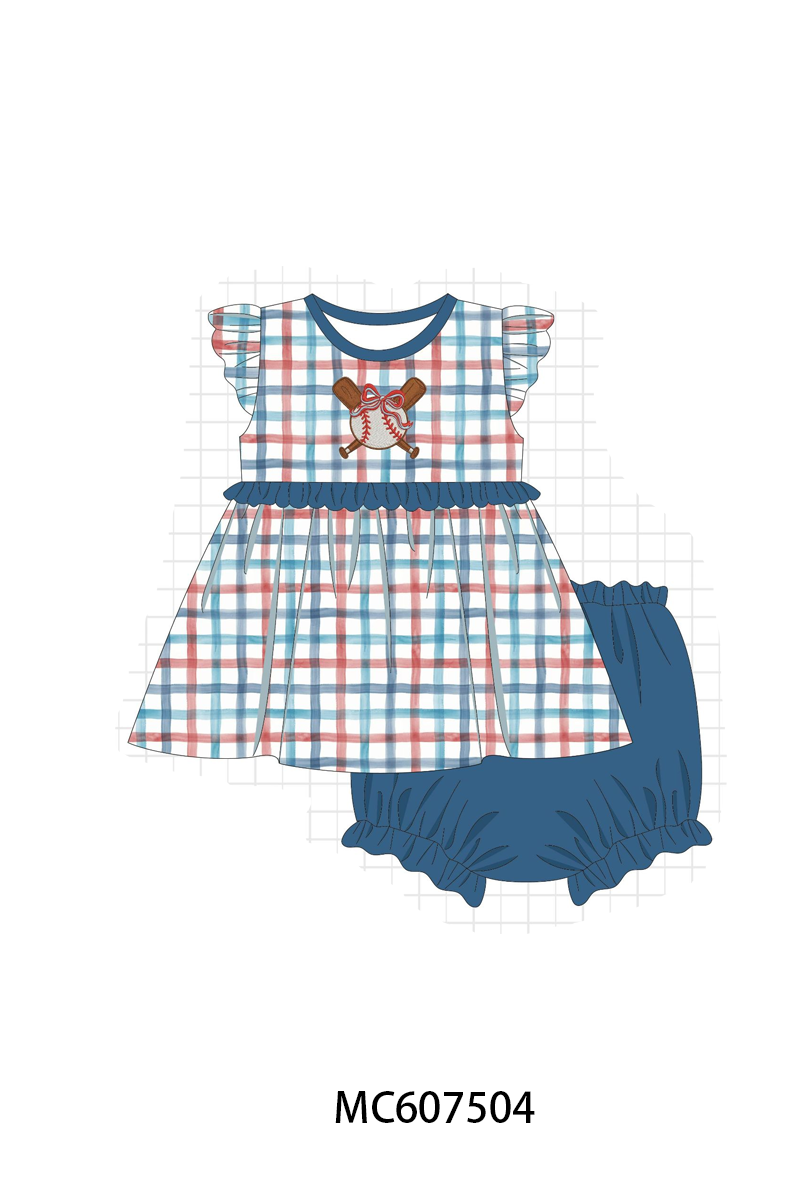 PO99 Blue baseball embroidery gingham collection