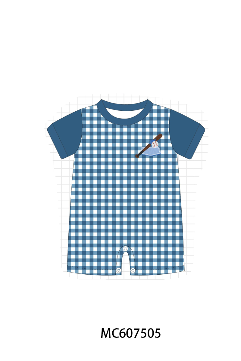 PO99 Blue baseball embroidery gingham collection