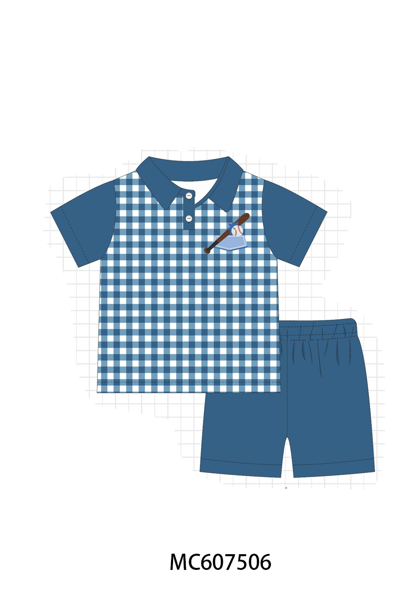PO99 Blue baseball embroidery gingham collection