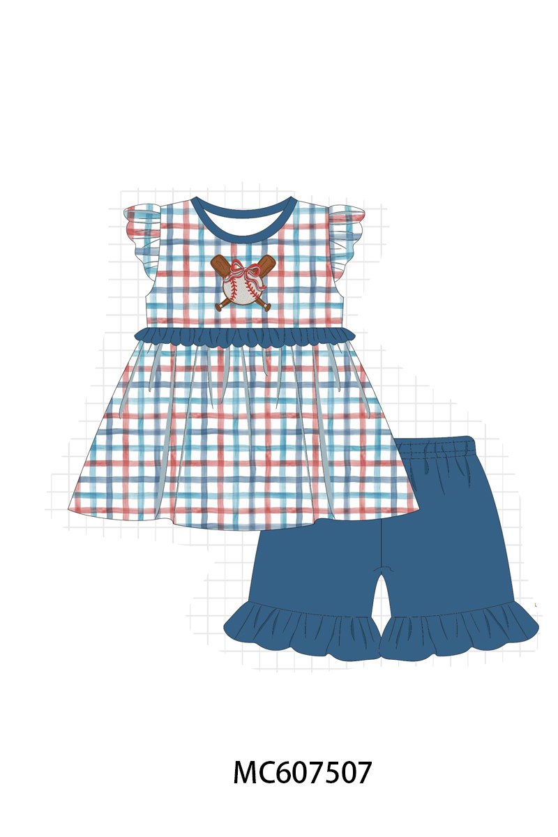 PO99 Blue baseball embroidery gingham collection