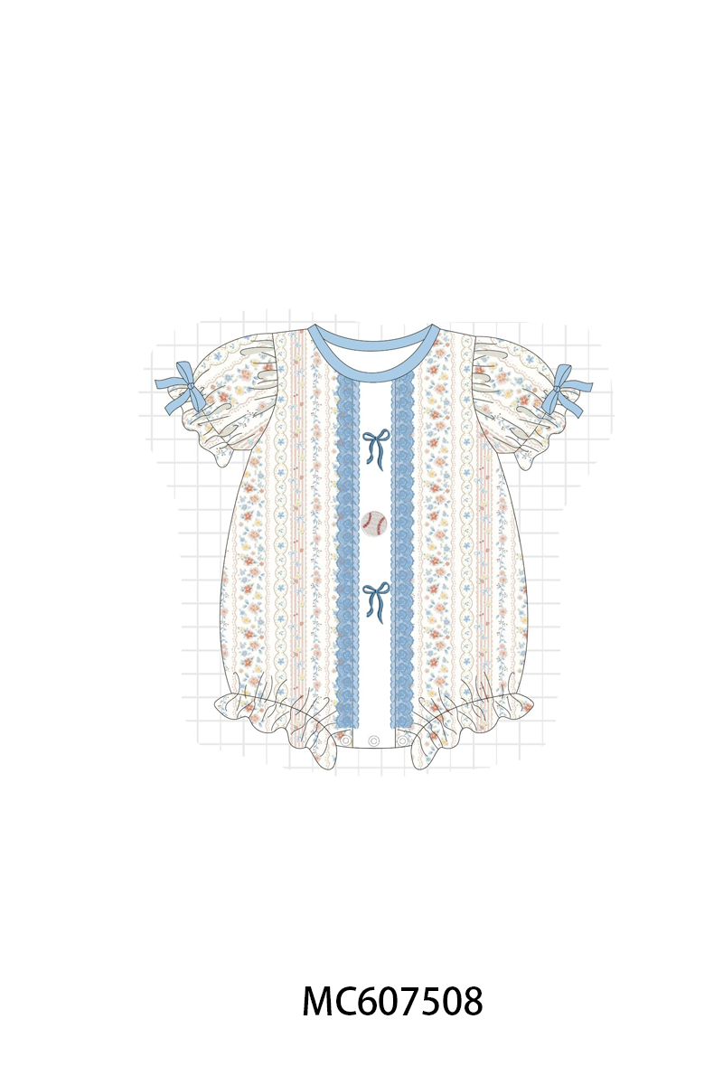 PO99 Blue baseball bow embroidery floral collection