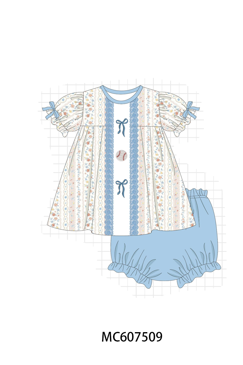 PO99 Blue baseball bow embroidery floral collection