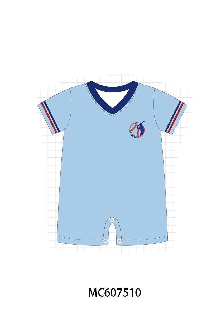 PO99 Blue baseball bow embroidery floral collection