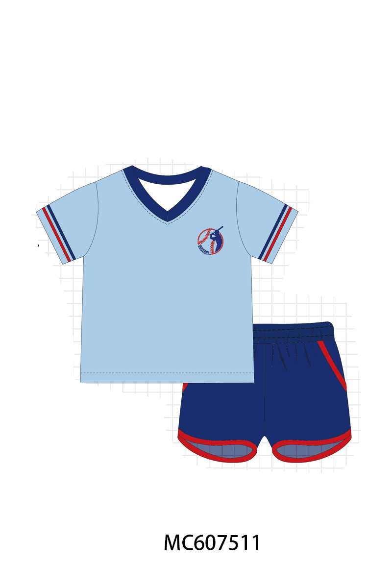 PO99 Blue baseball bow embroidery floral collection