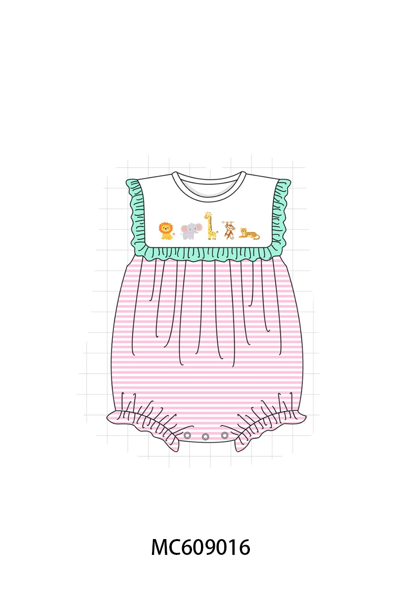 ETA MARCH 2026-po104 Pink stripe zoo animal embroidery ruffle collection
