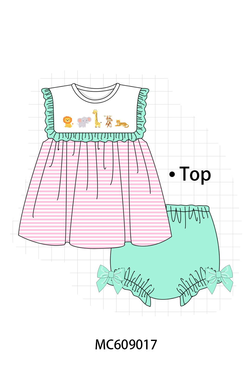ETA MARCH 2026-po104 Pink stripe zoo animal embroidery ruffle collection