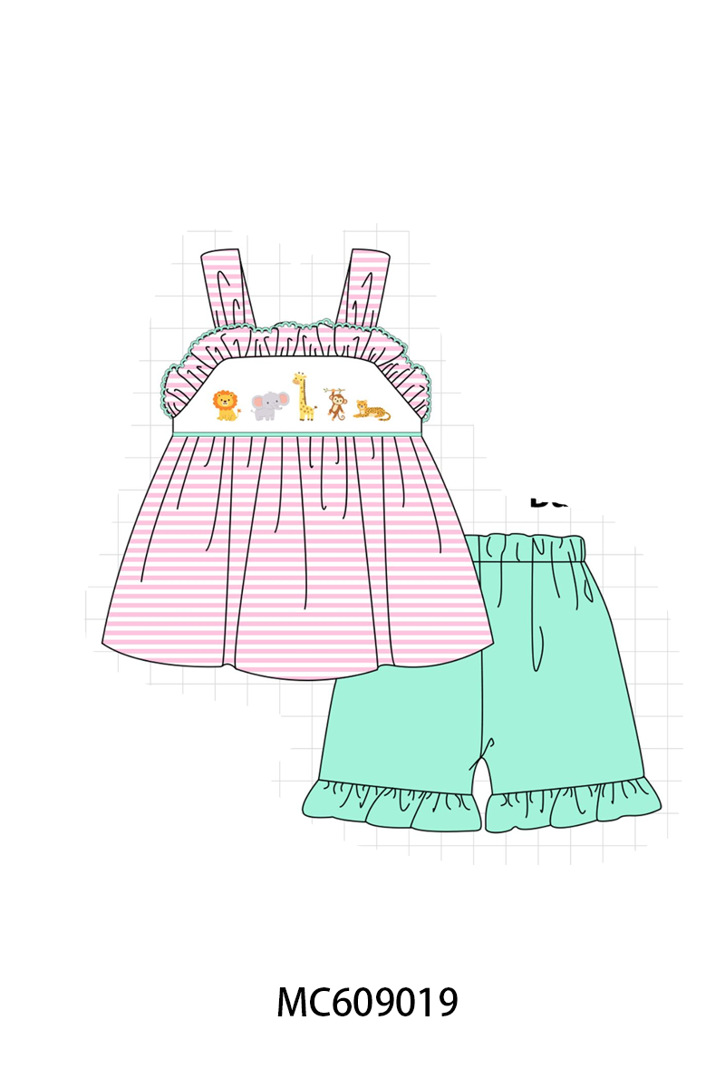 ETA MARCH 2026-po104 Pink stripe zoo animal embroidery ruffle collection