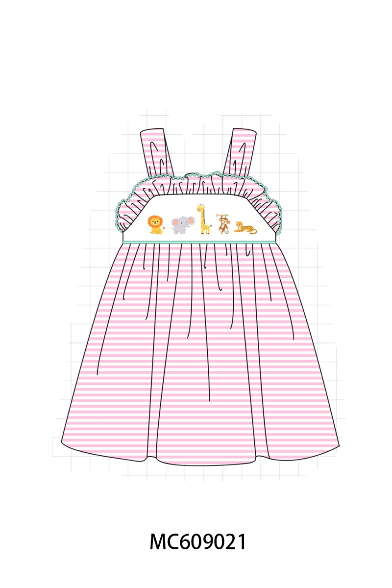 ETA MARCH 2026-po104 Pink stripe zoo animal embroidery ruffle collection