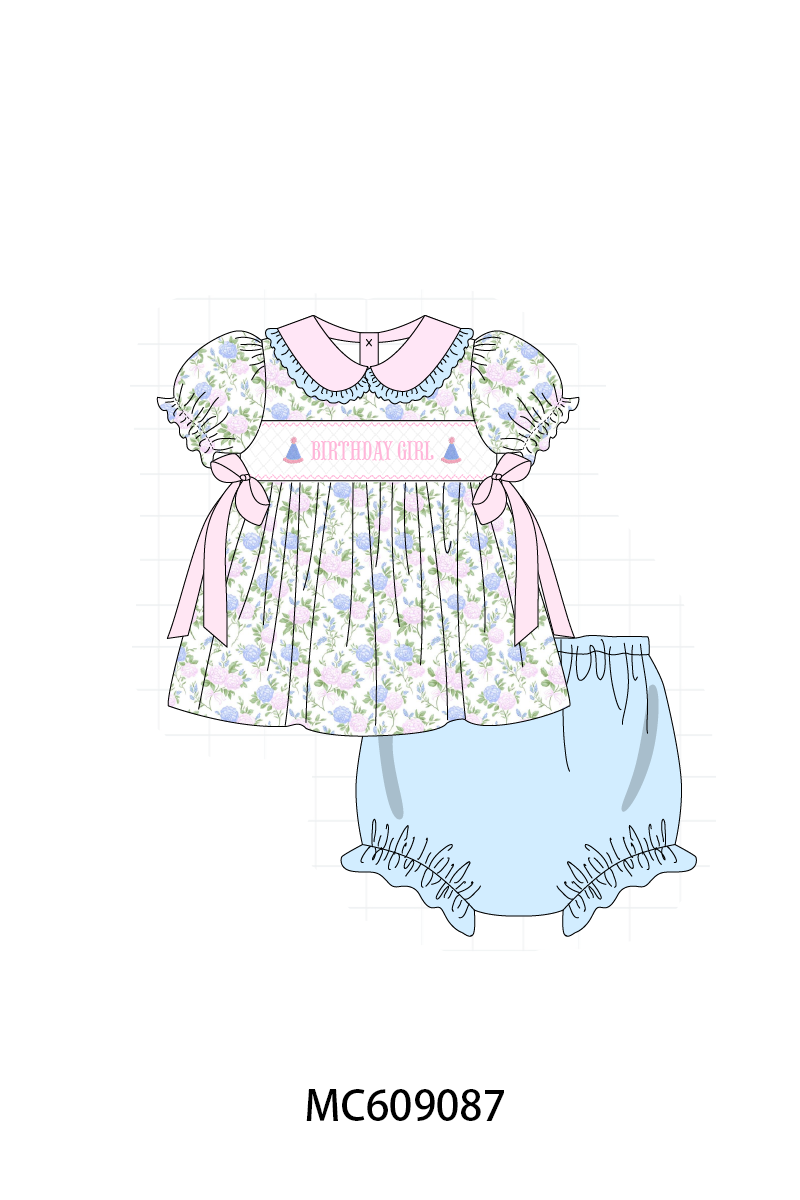 ETA MARCH 2026-po104 Pink&blue birthday girl smocked floral collection