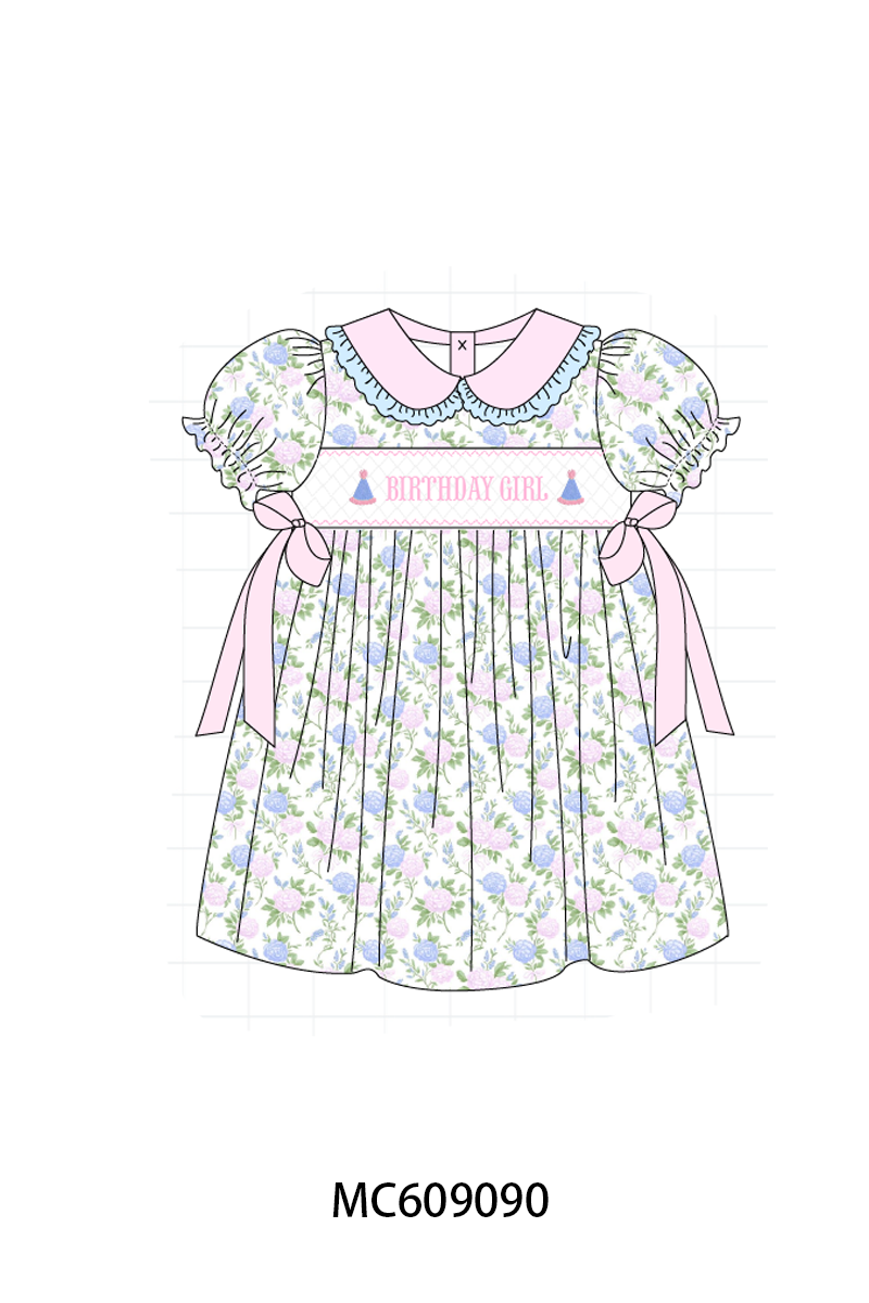 ETA MARCH 2026-po104 Pink&blue birthday girl smocked floral collection