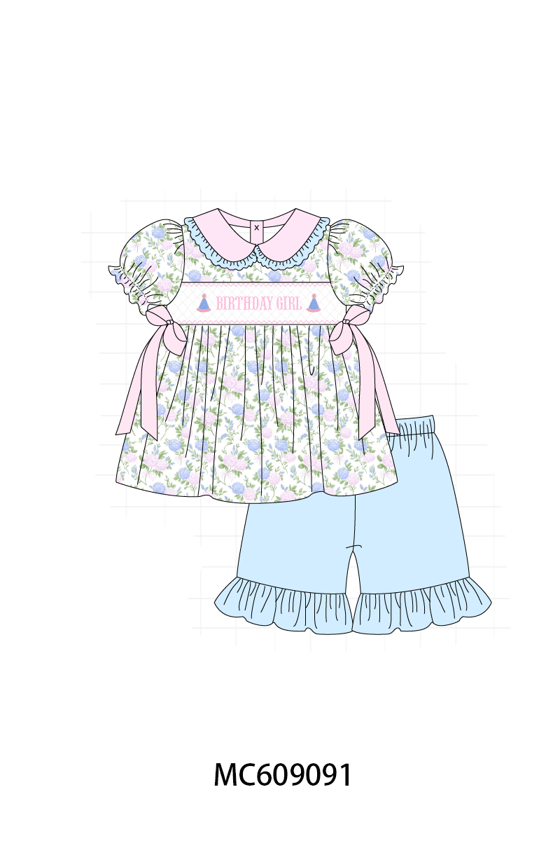 ETA MARCH 2026-po104 Pink&blue birthday girl smocked floral collection
