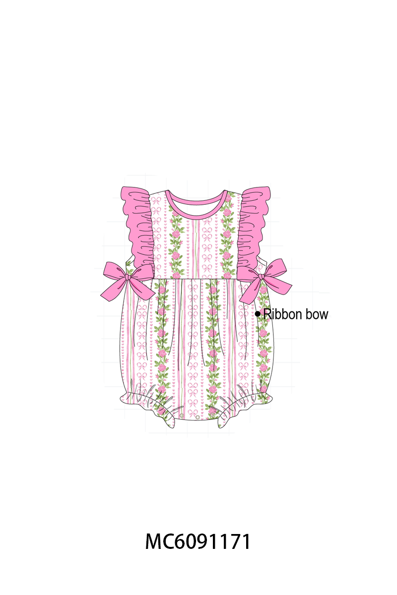 PO107 Pink MAMA'Girl embroidery floral ruffle collection  ETA MARCH