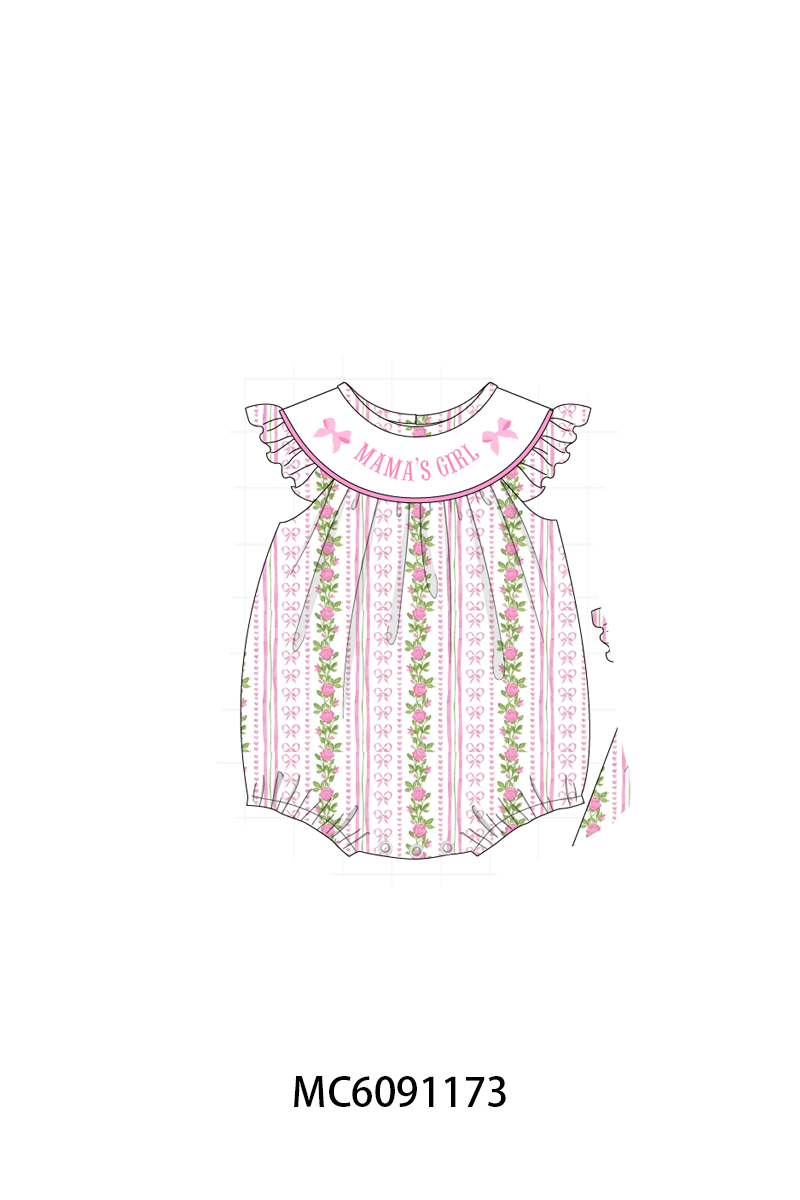 PO107 Pink MAMA'Girl embroidery floral ruffle collection  ETA MARCH