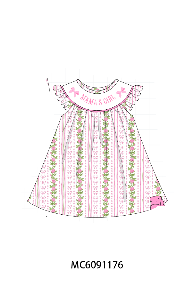 PO107 Pink MAMA'Girl embroidery floral ruffle collection  ETA MARCH