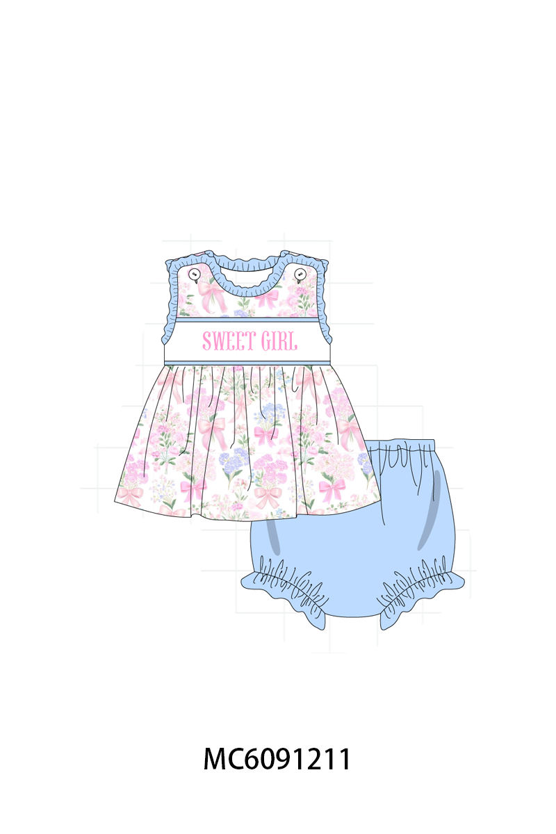 PO107 Blue&pink floral sweet girl embroidery collection  ETA MARCH