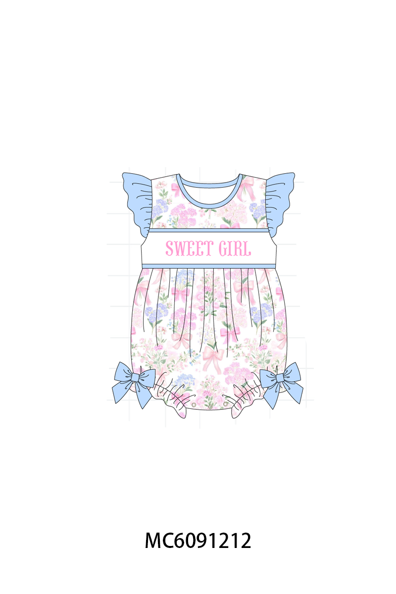PO107 Blue&pink floral sweet girl embroidery collection  ETA MARCH