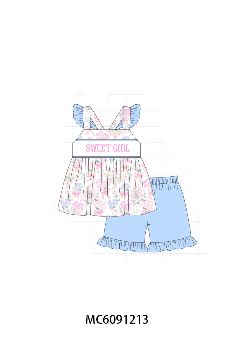 PO107 Blue&pink floral sweet girl embroidery collection  ETA MARCH