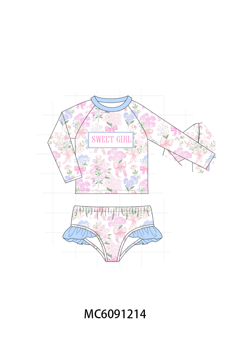 PO107 Blue&pink floral sweet girl embroidery collection  ETA MARCH
