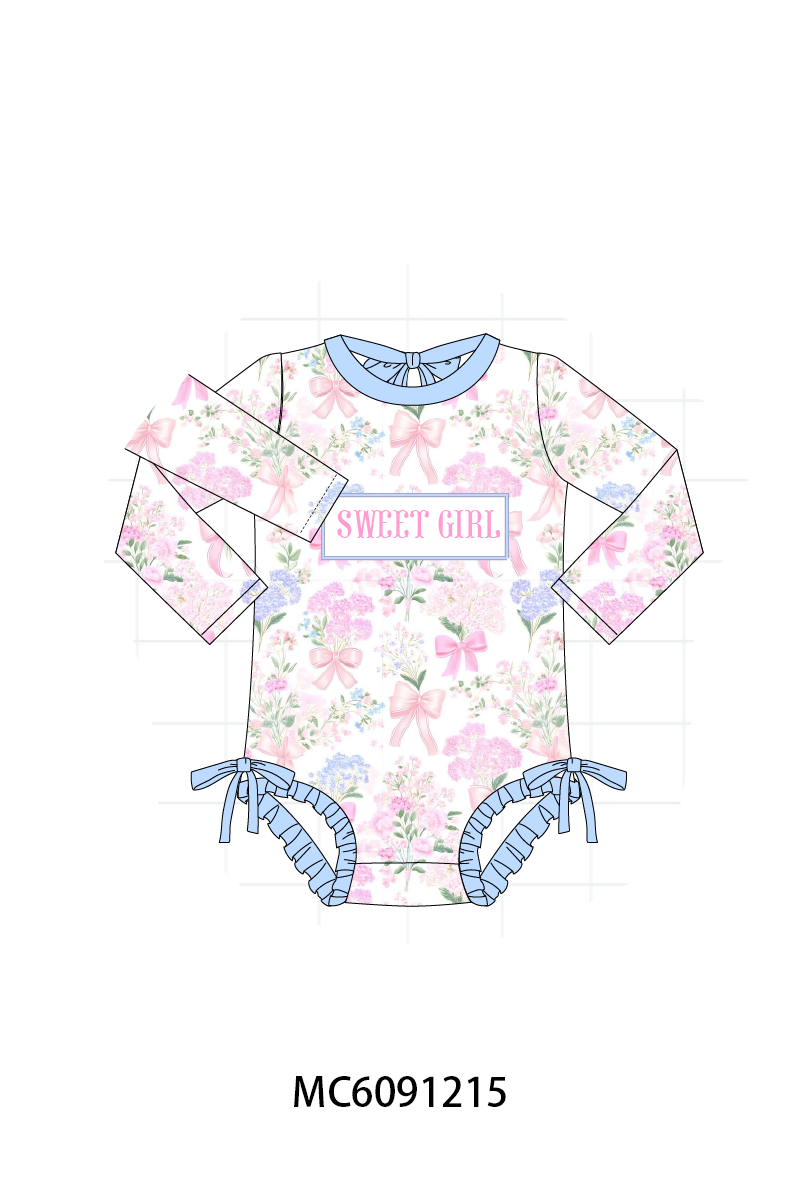 PO107 Blue&pink floral sweet girl embroidery collection  ETA MARCH