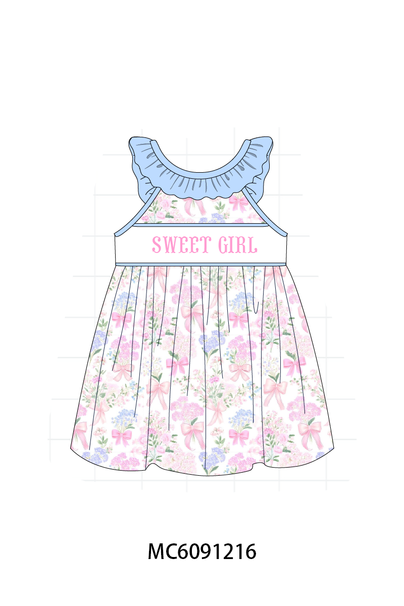 PO107 Blue&pink floral sweet girl embroidery collection  ETA MARCH