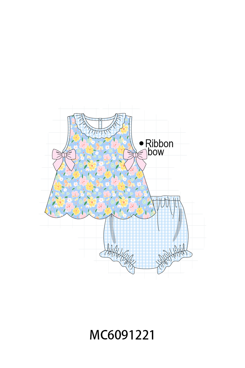 PO107 Blue floral bow gingham collection  ETA MARCH
