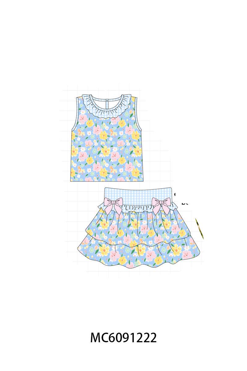 PO107 Blue floral bow gingham collection  ETA MARCH
