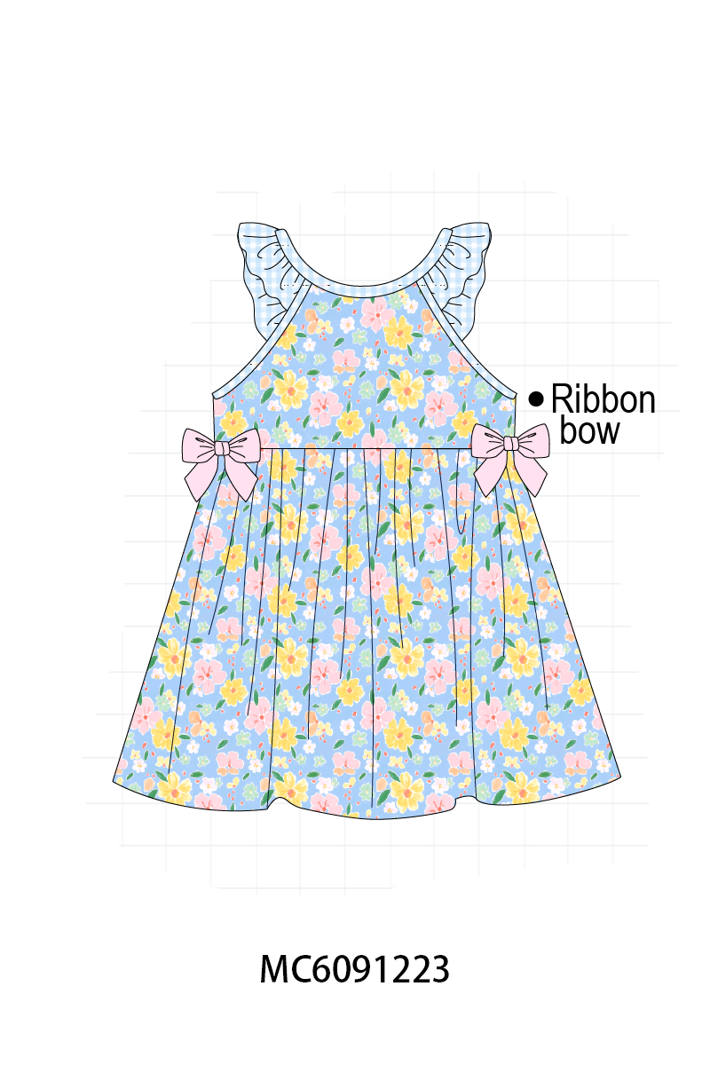 PO107 Blue floral bow gingham collection  ETA MARCH