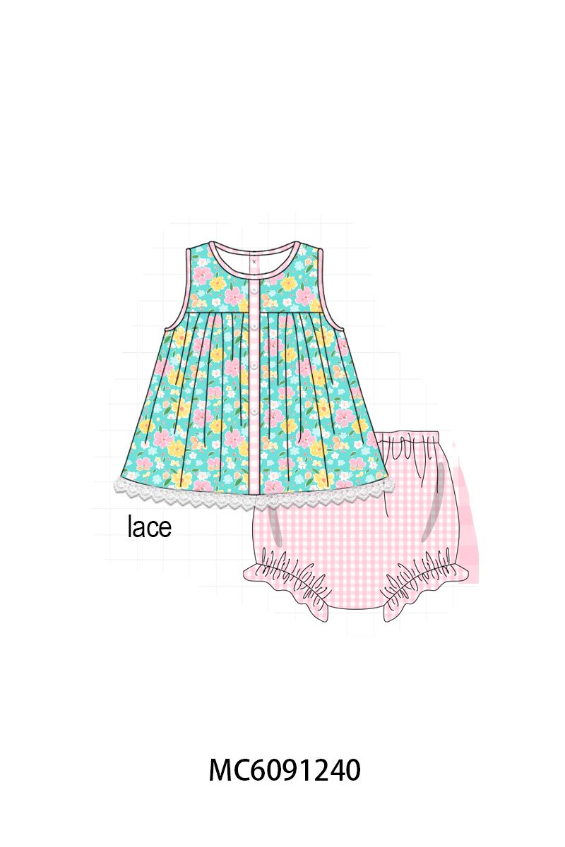 PO107 Green floral ruffle gingham collection  ETA MARCH