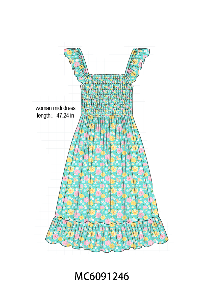 PO107 Green floral ruffle gingham collection  ETA MARCH