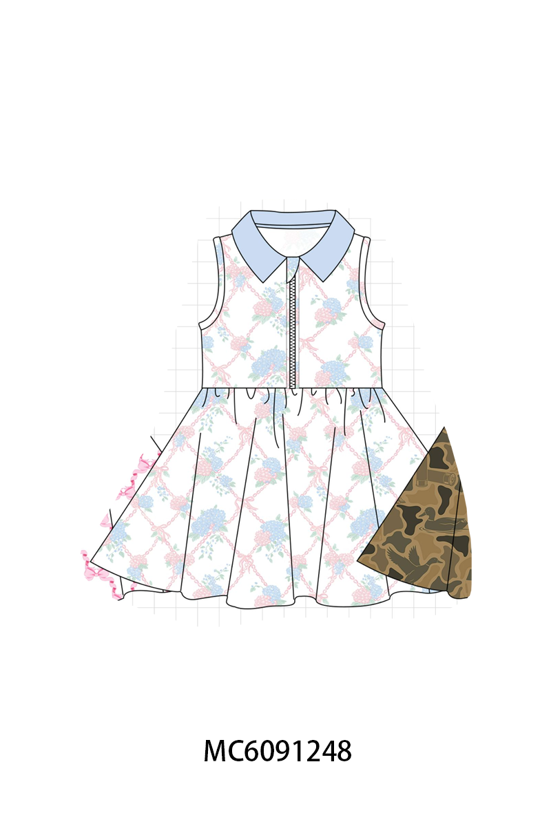 PO107 Multicolored bow floral camo zipper dress collection  ETA MARCH