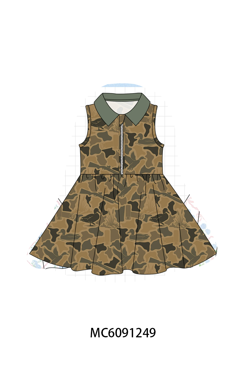 PO107 Multicolored bow floral camo zipper dress collection  ETA MARCH