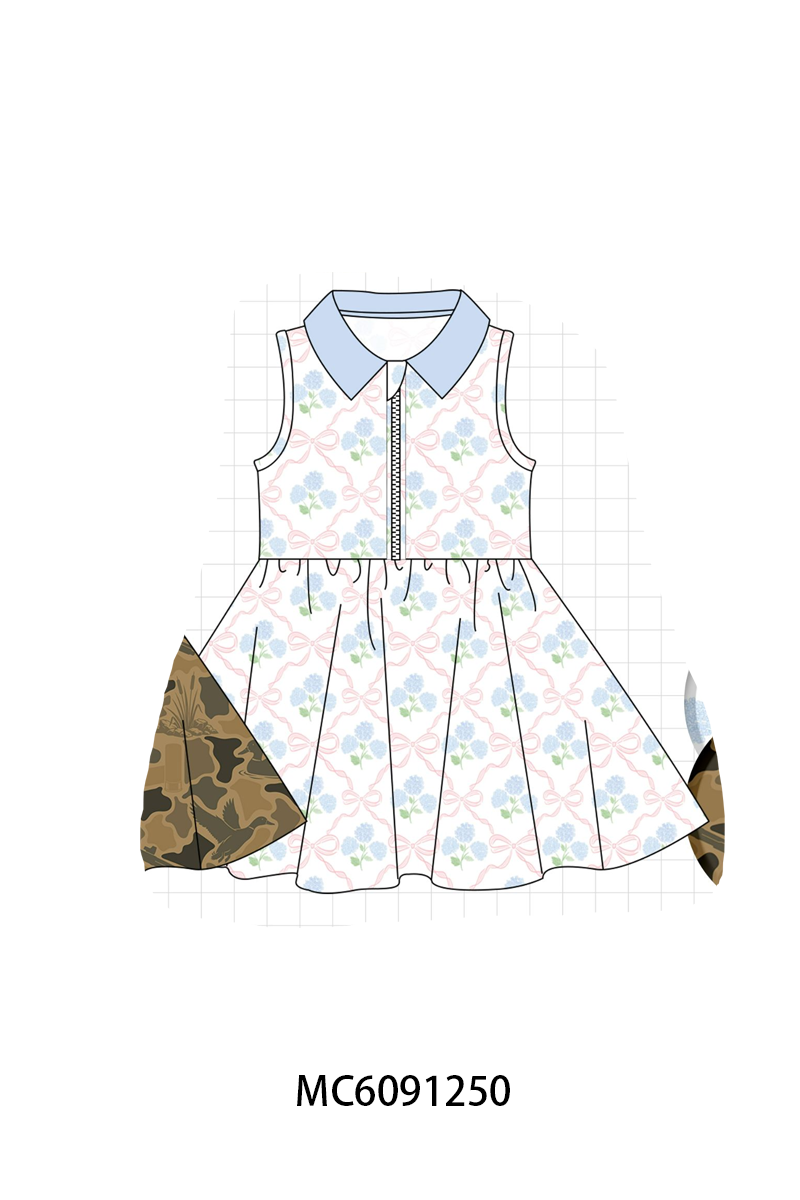 PO107 Multicolored bow floral camo zipper dress collection  ETA MARCH