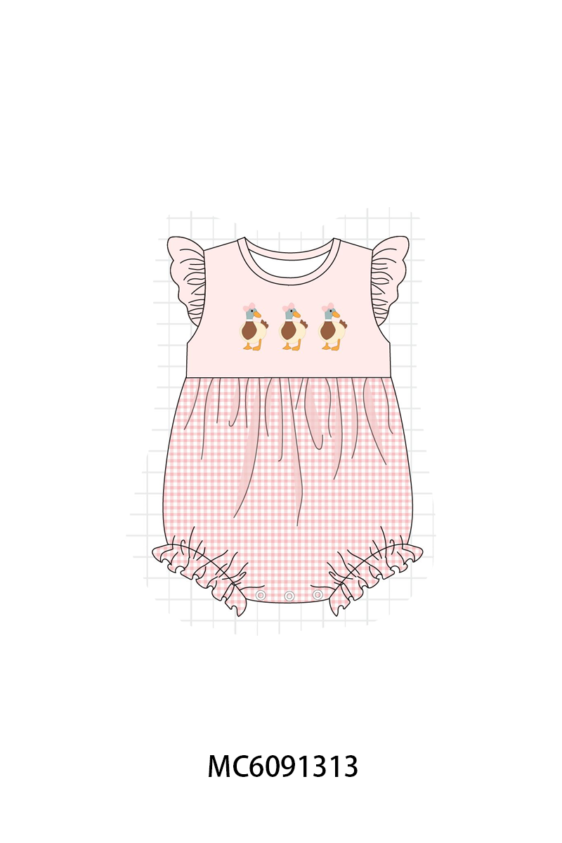 PO107 Pink&navy duck fishing embroidery collection  ETA MARCH