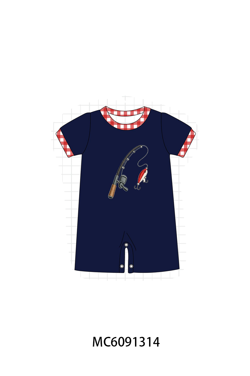 PO107 Pink&navy duck fishing embroidery collection  ETA MARCH