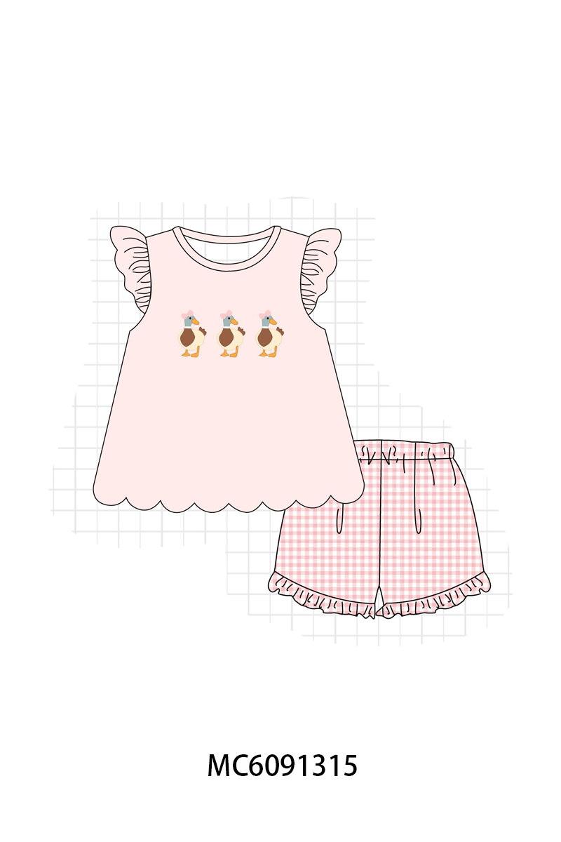 PO107 Pink&navy duck fishing embroidery collection  ETA MARCH