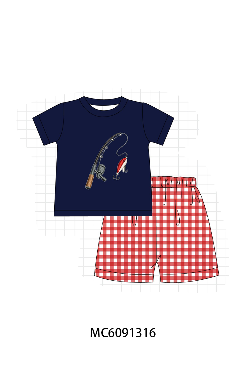 PO107 Pink&navy duck fishing embroidery collection  ETA MARCH
