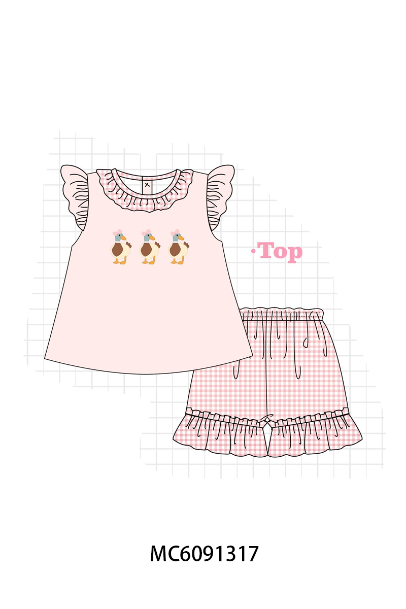 PO107 Pink&navy duck fishing embroidery collection  ETA MARCH