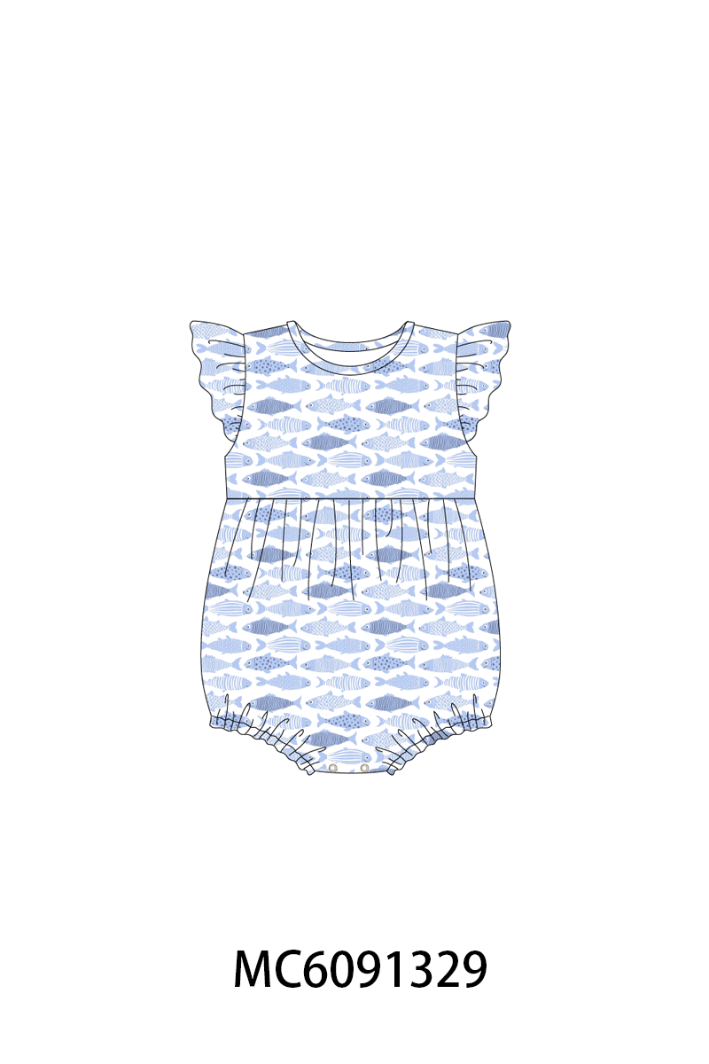 PO107 Blue fish print ruffle collection  ETA MARCH