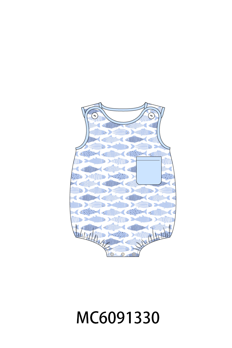 PO107 Blue fish print ruffle collection  ETA MARCH