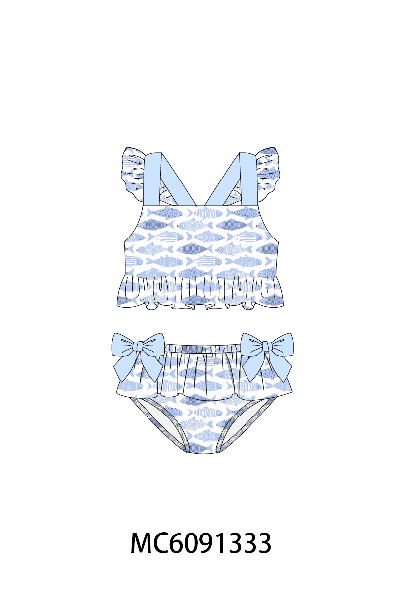 PO107 Blue fish print ruffle collection  ETA MARCH