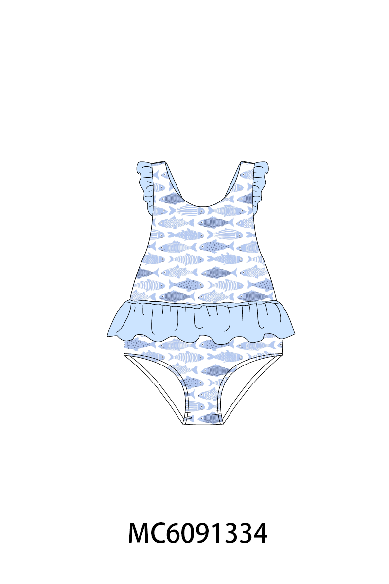 PO107 Blue fish print ruffle collection  ETA MARCH