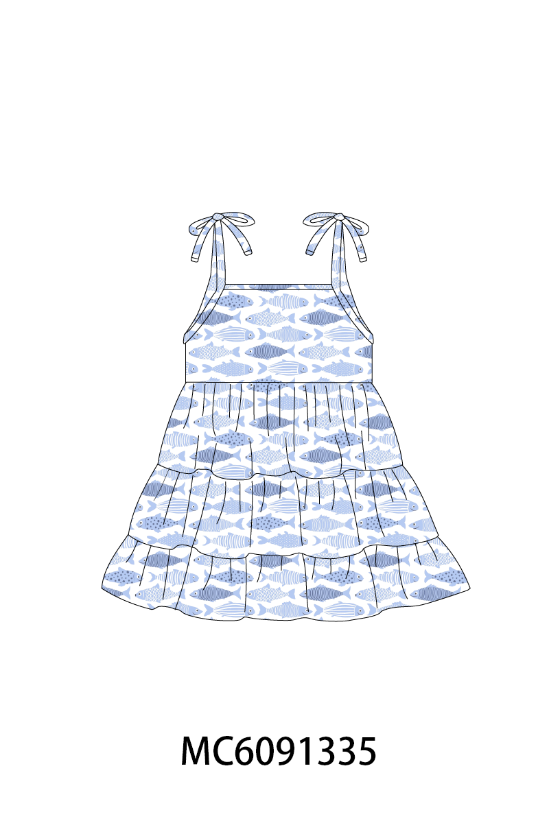 PO107 Blue fish print ruffle collection  ETA MARCH