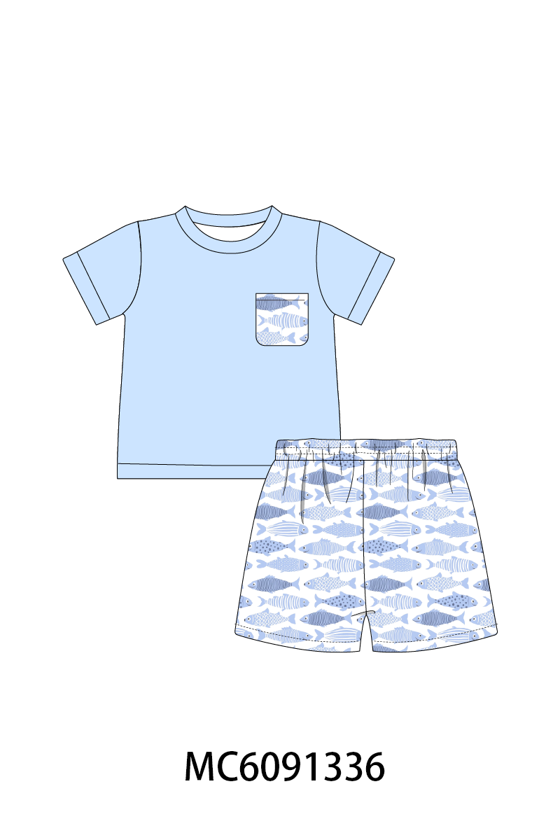 PO107 Blue fish print ruffle collection  ETA MARCH