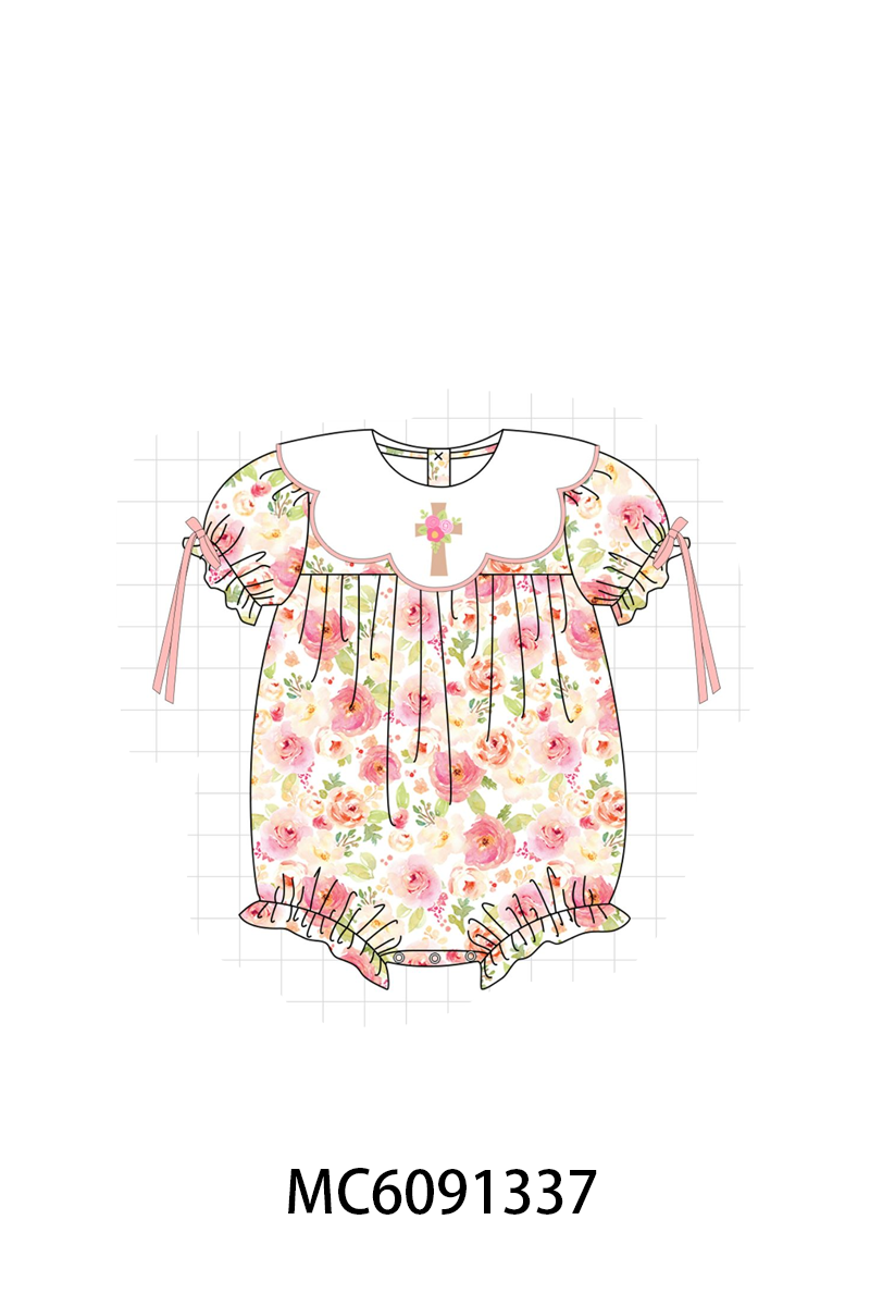 PO107 Pink cross floral embroidery collection  ETA MARCH