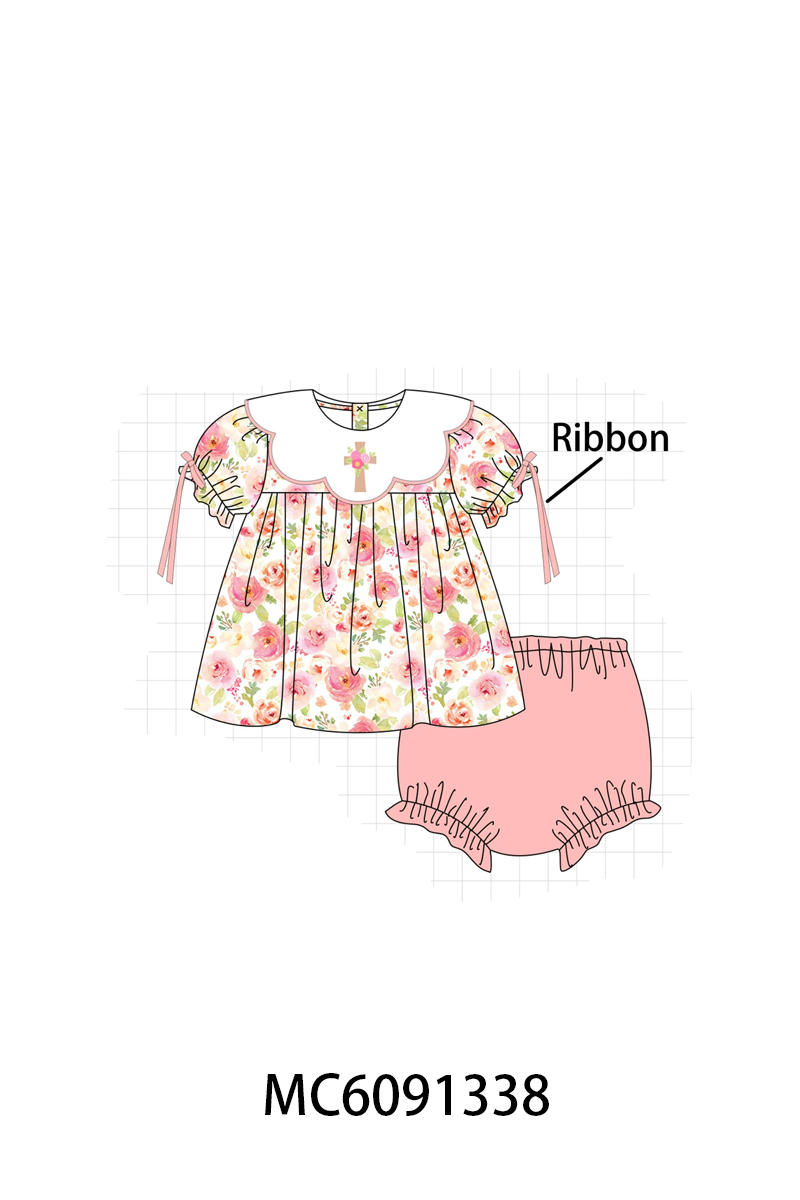 PO107 Pink cross floral embroidery collection  ETA MARCH