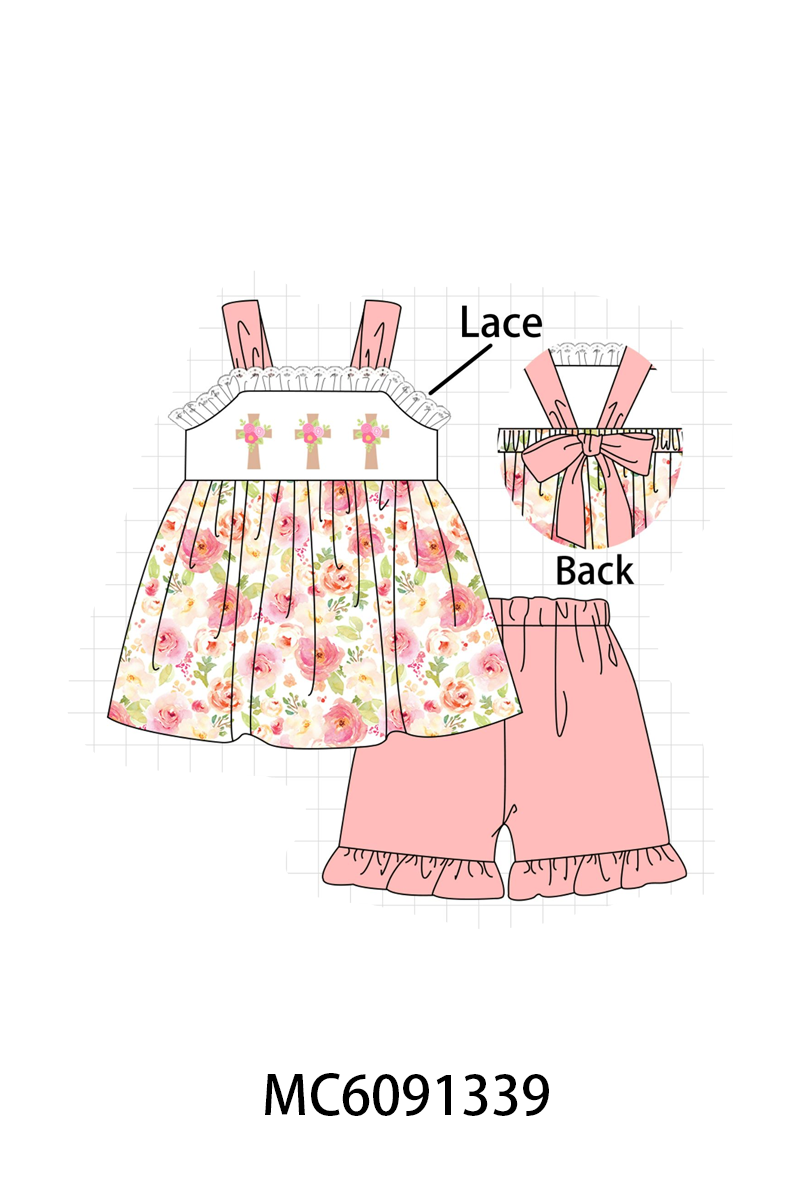 PO107 Pink cross floral embroidery collection  ETA MARCH
