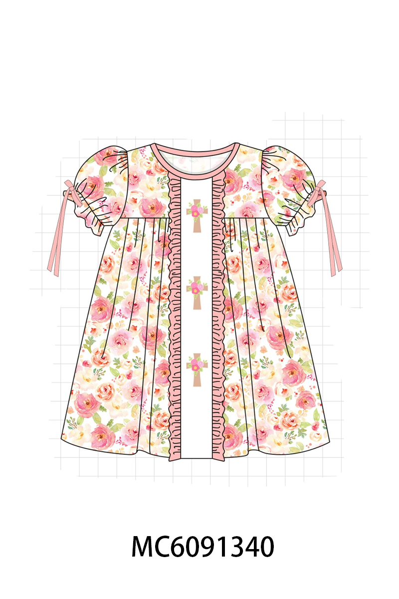 PO107 Pink cross floral embroidery collection  ETA MARCH