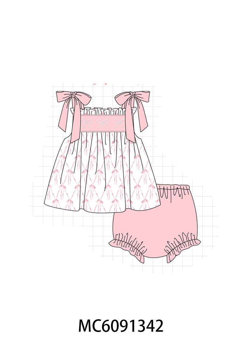 PO107 Pink bow embroidery ruffle collection  ETA MARCH