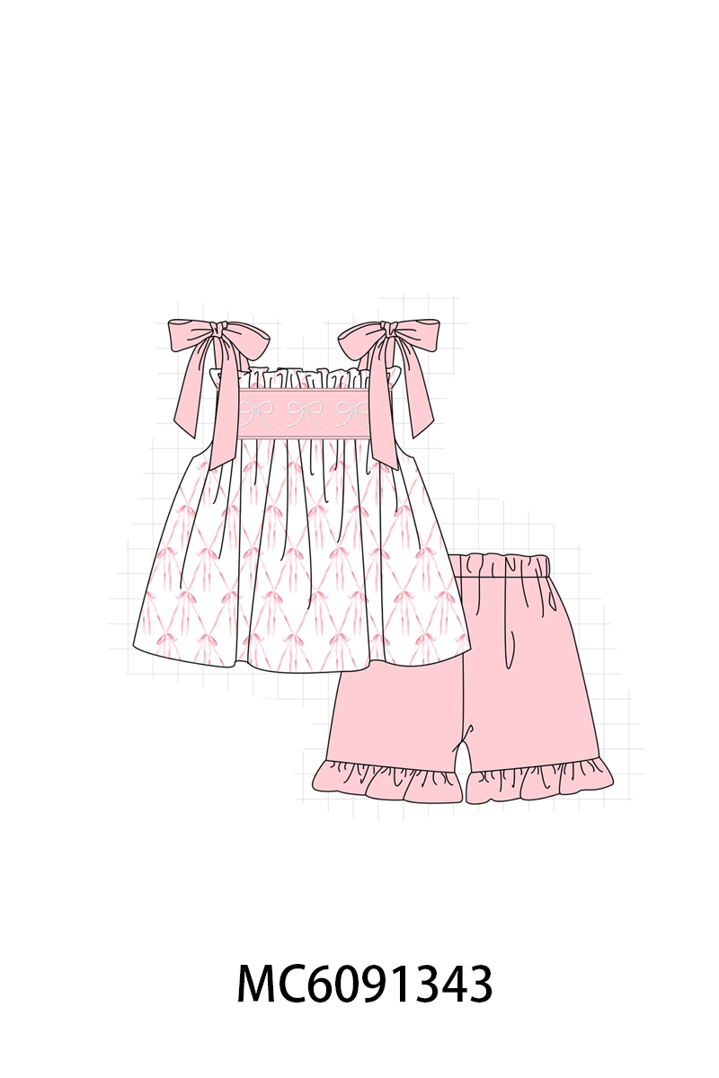 PO107 Pink bow embroidery ruffle collection  ETA MARCH